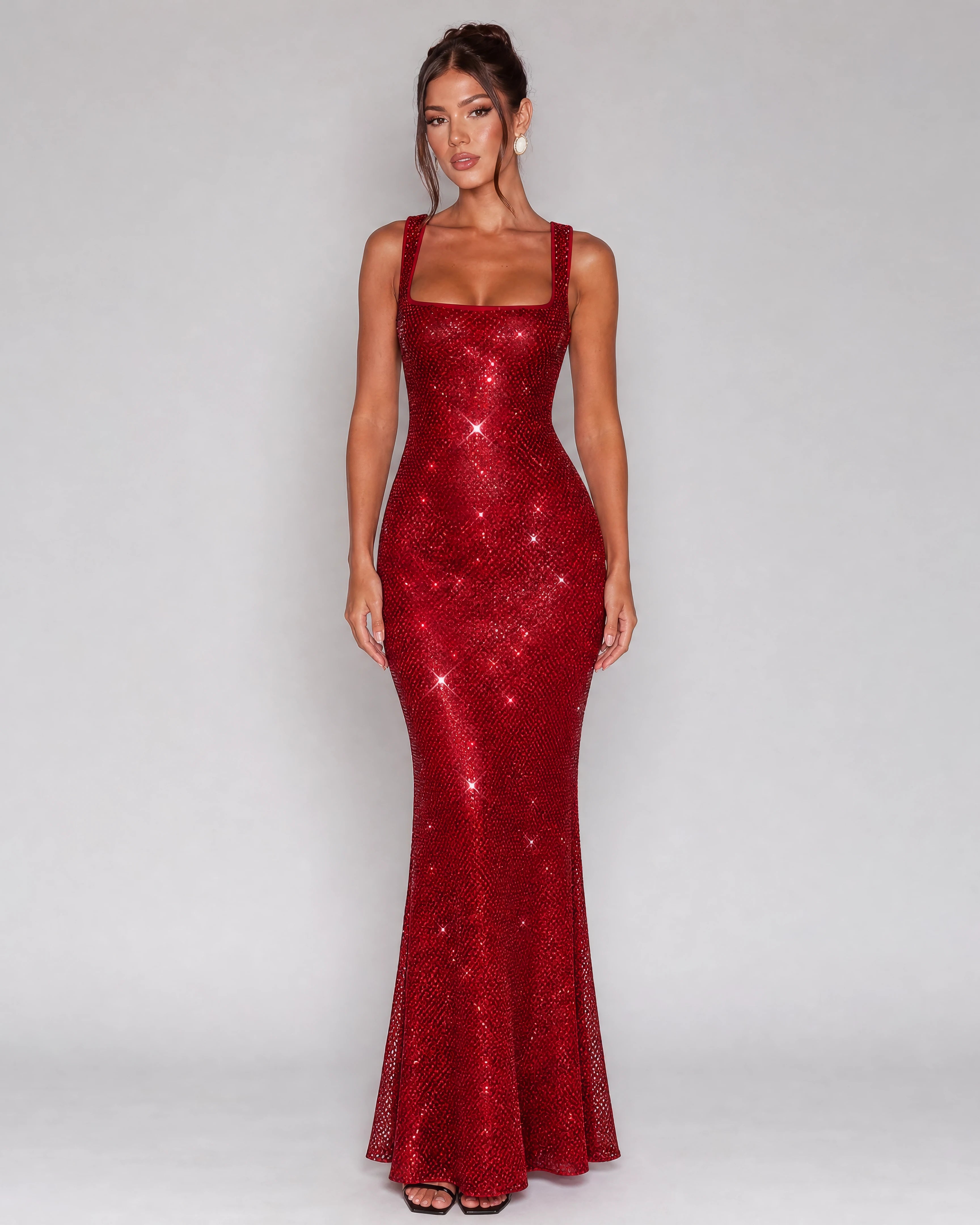 Aurelia rhinestone gown in wine, studio