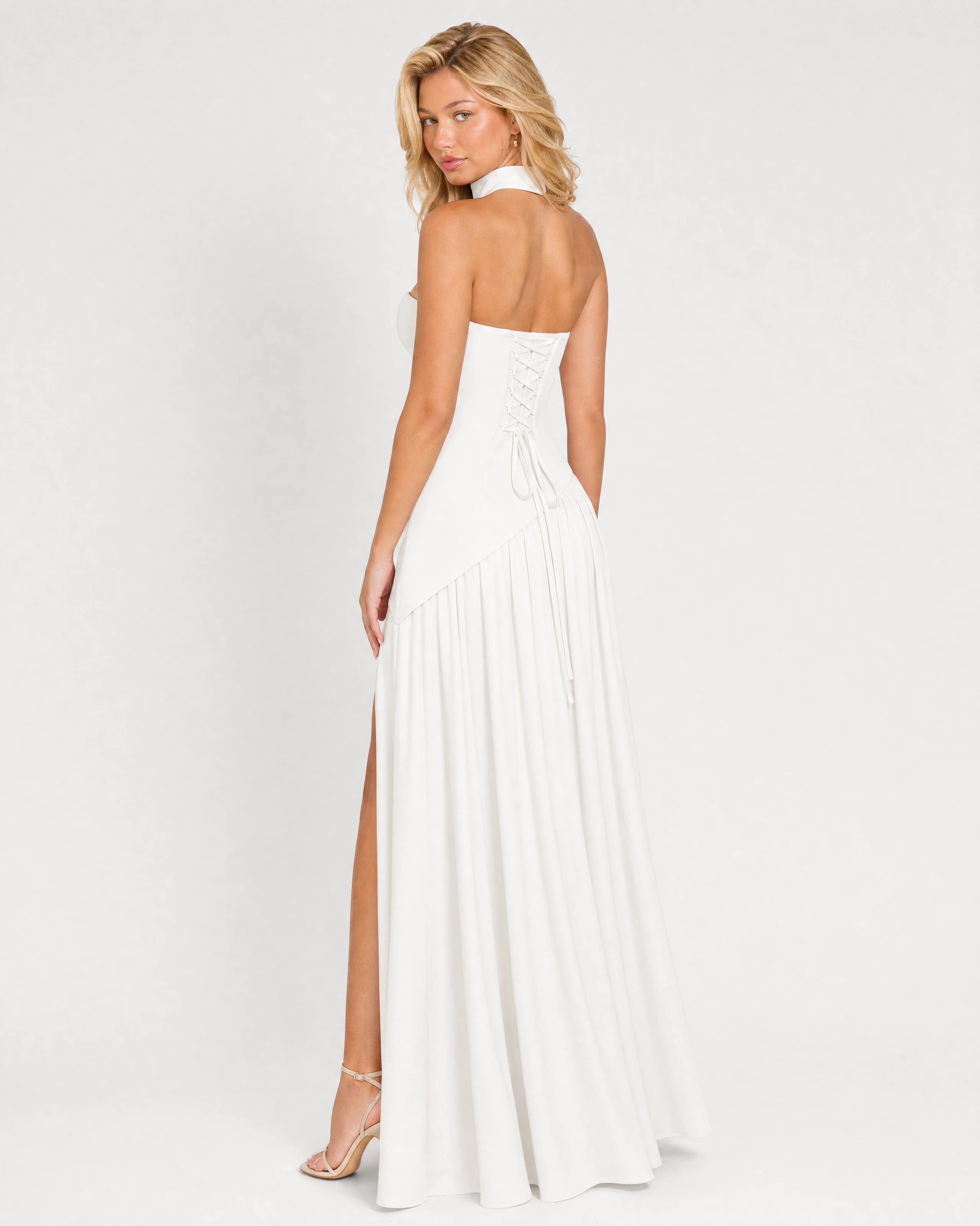 Bianca white choker-neck maxi dress - back three-quarter