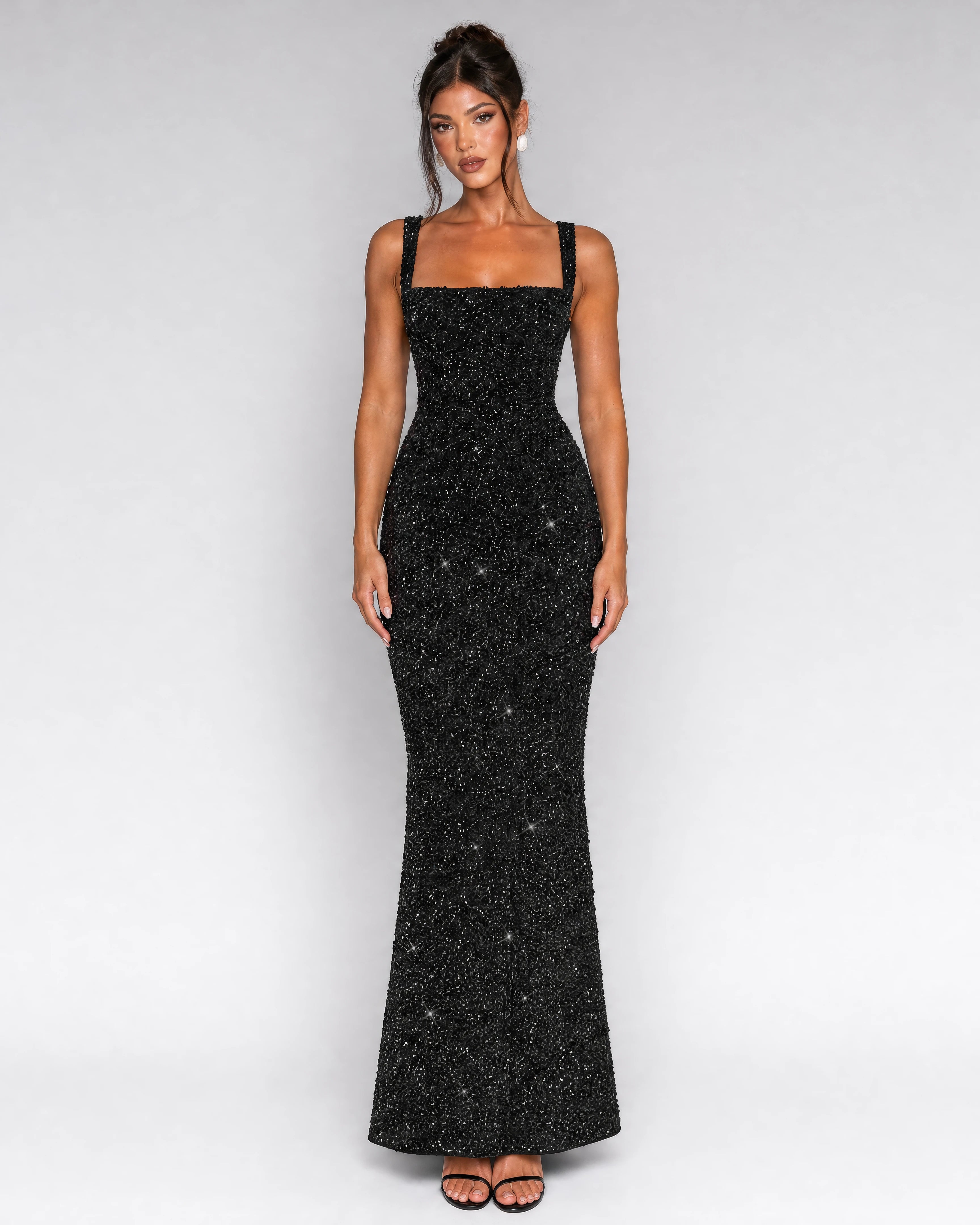 Estelle black sequin corset gown