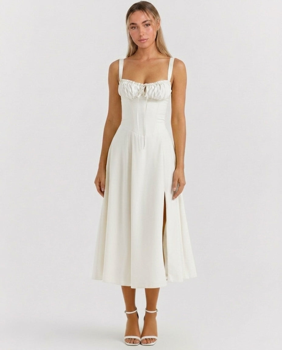 Soleil | Lace-Up Corset Midi Dress