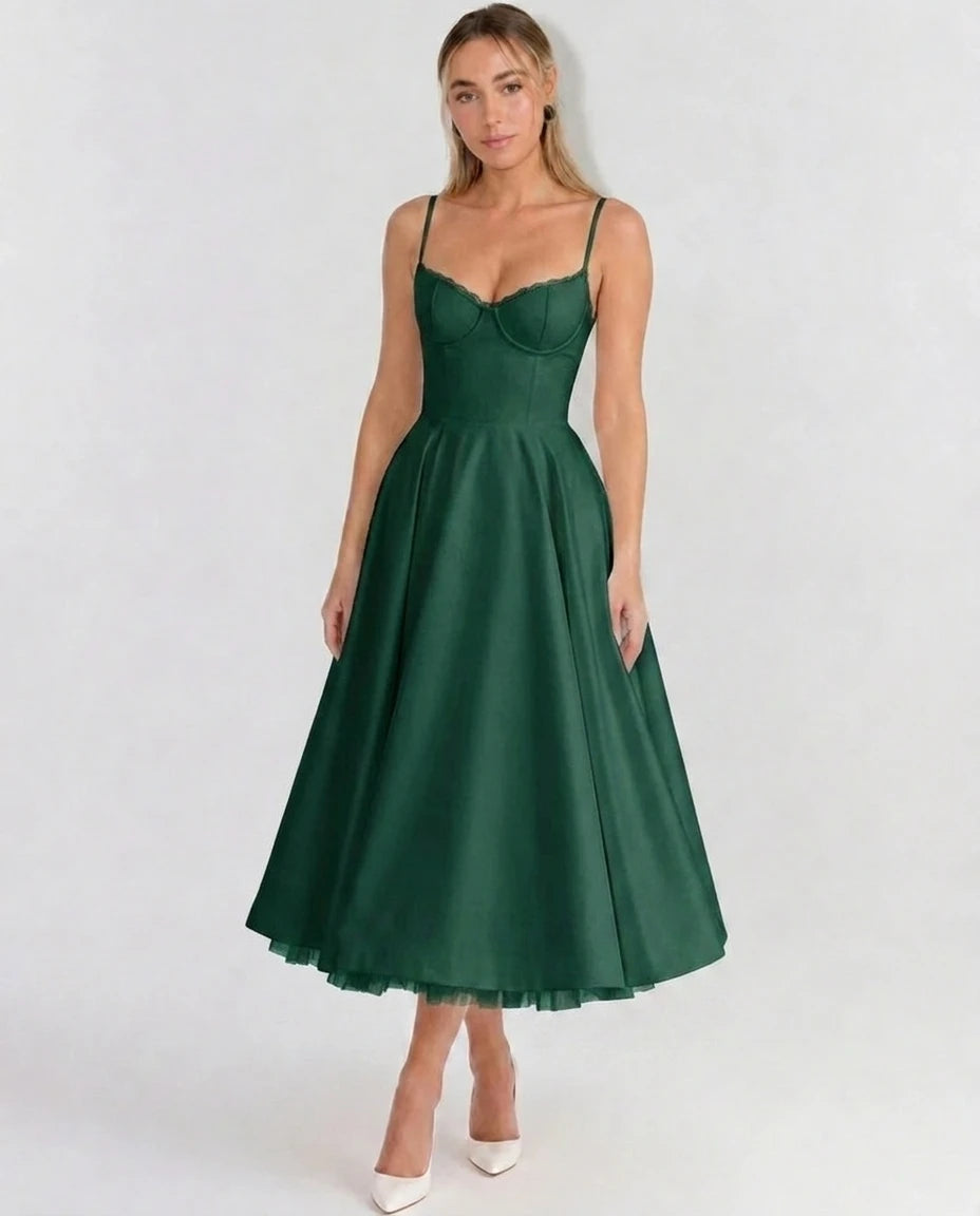 Selene Sweetheart Tulle Midi Dress - Forest Green - Tillybelle