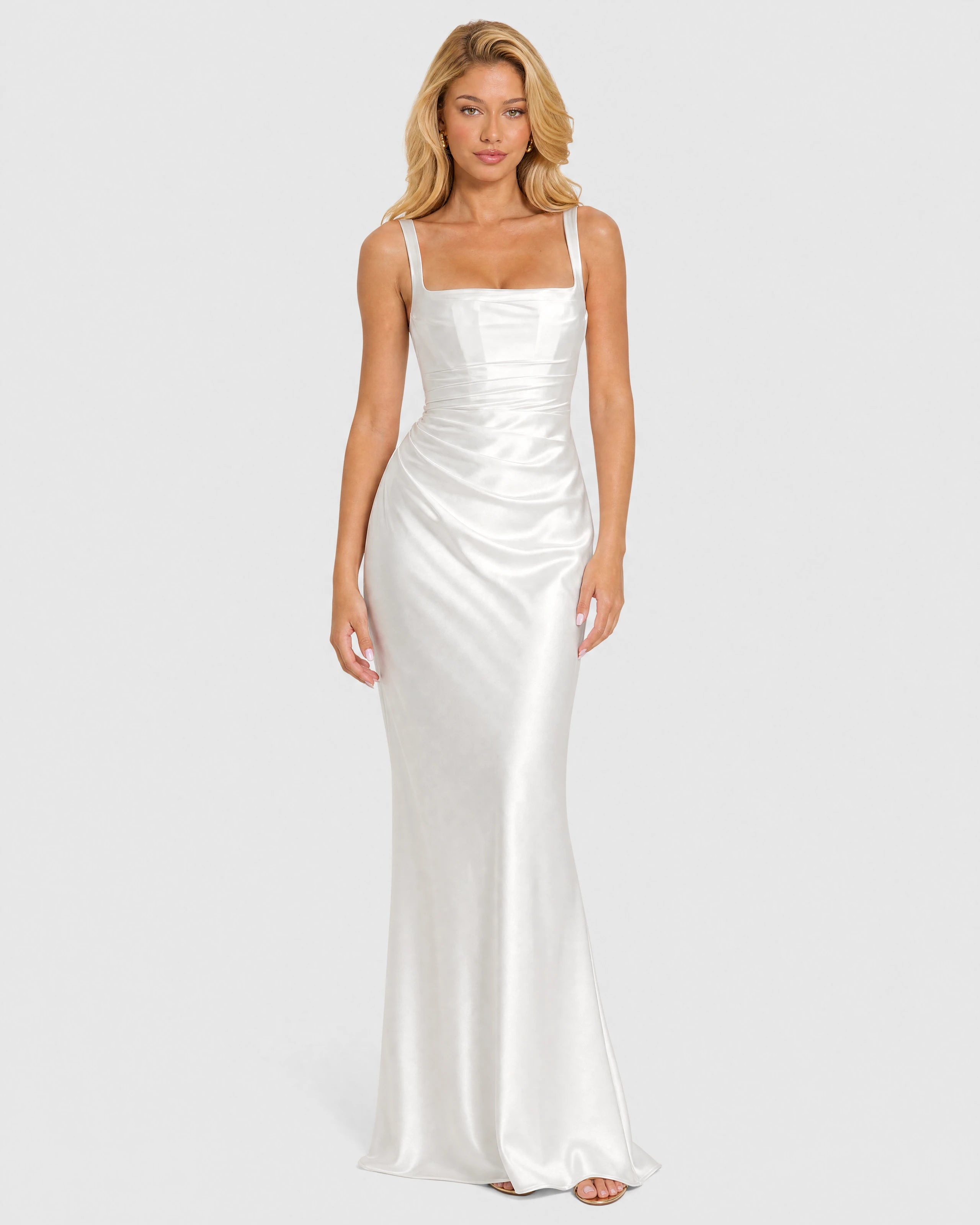 Nora white satin column gown - front