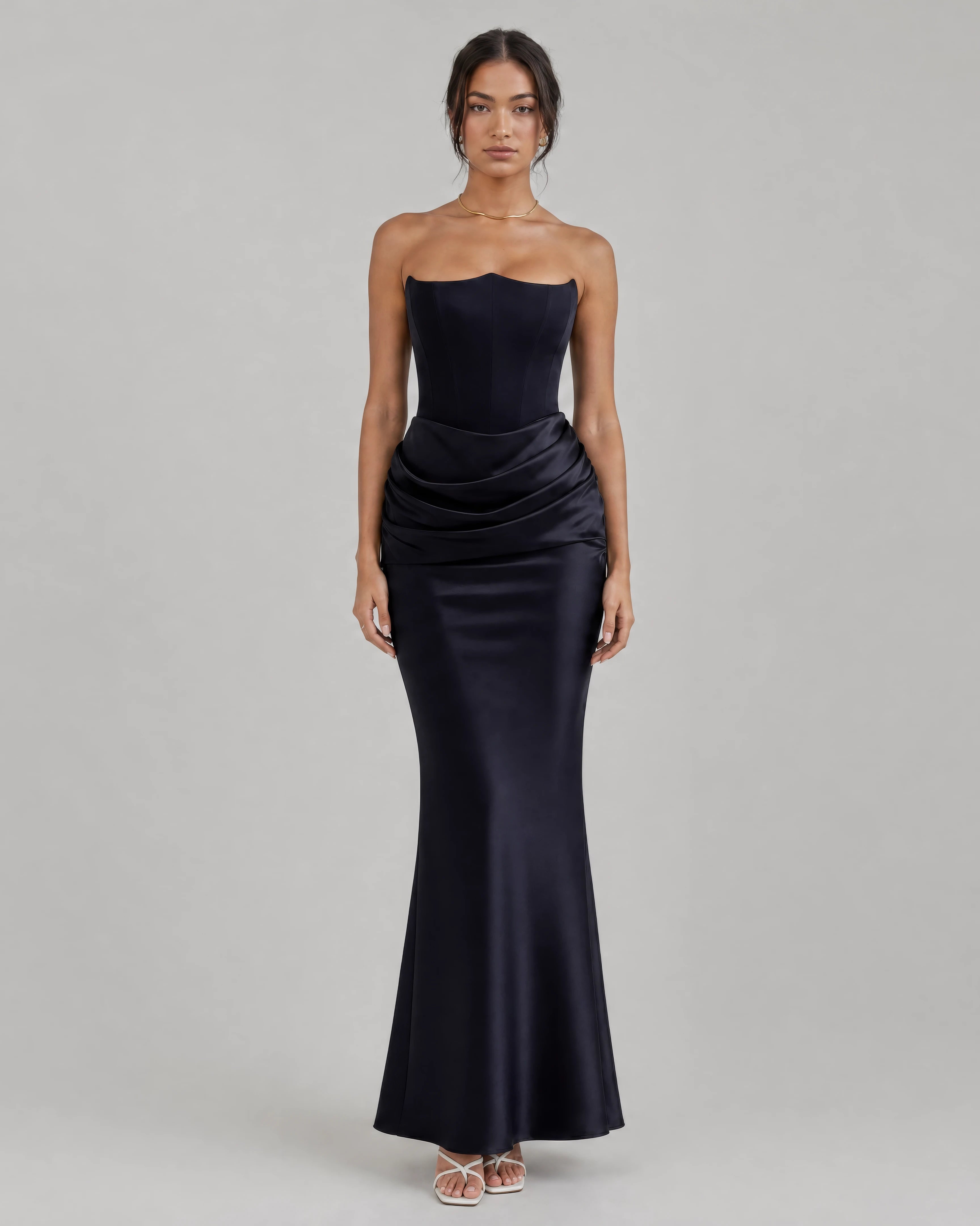 Ondine strapless corset maxi dress in black