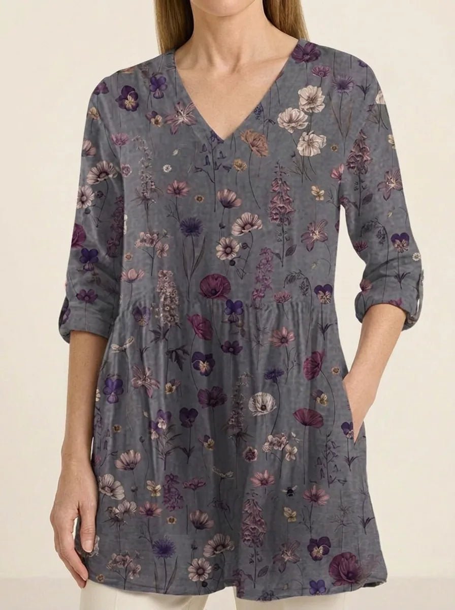 Audrey | Long Sleeve Blouse with V-Neck - Tillybelle