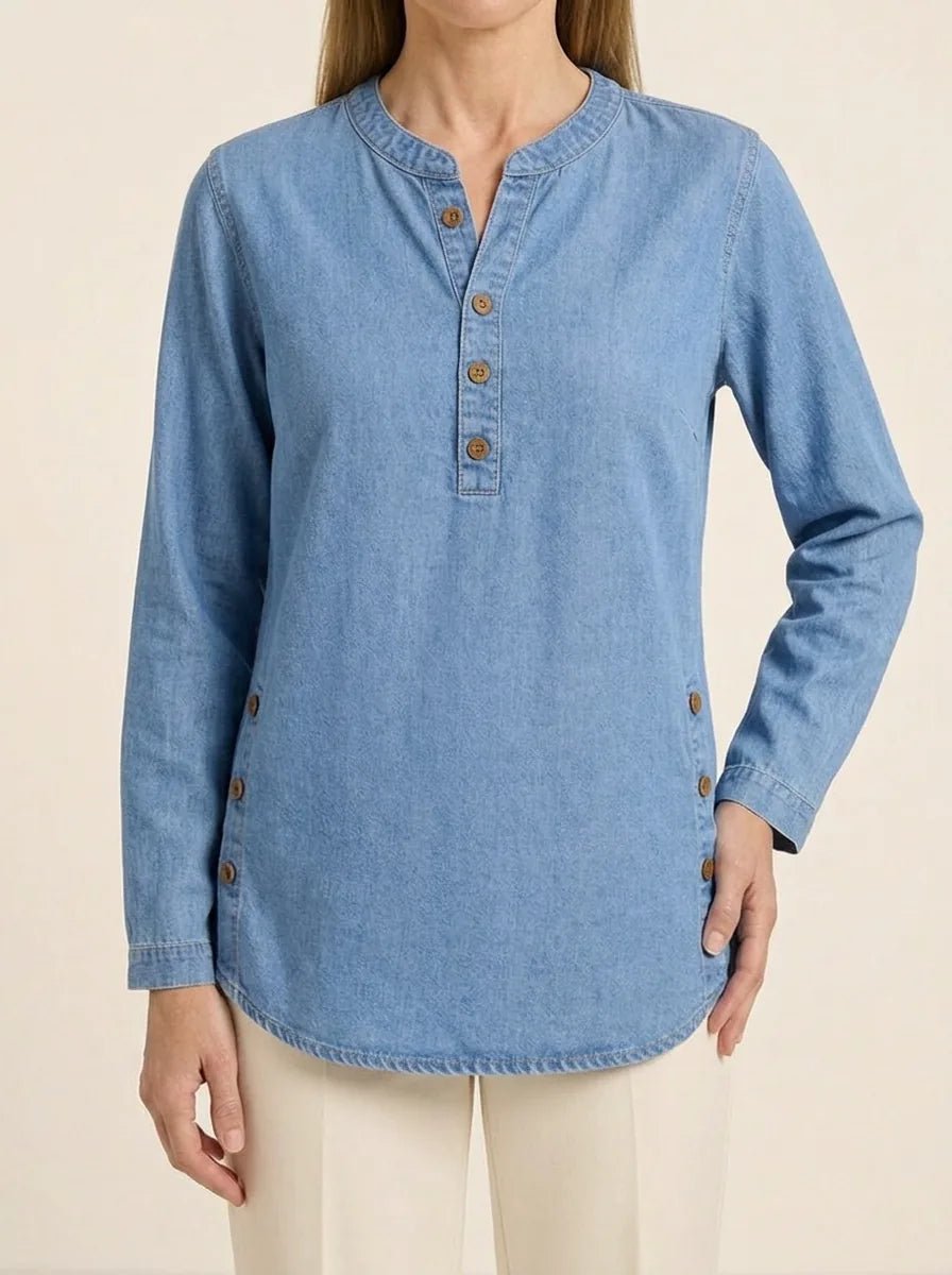 Avery | Long Sleeve Tunic Top with Button Detail - Tillybelle