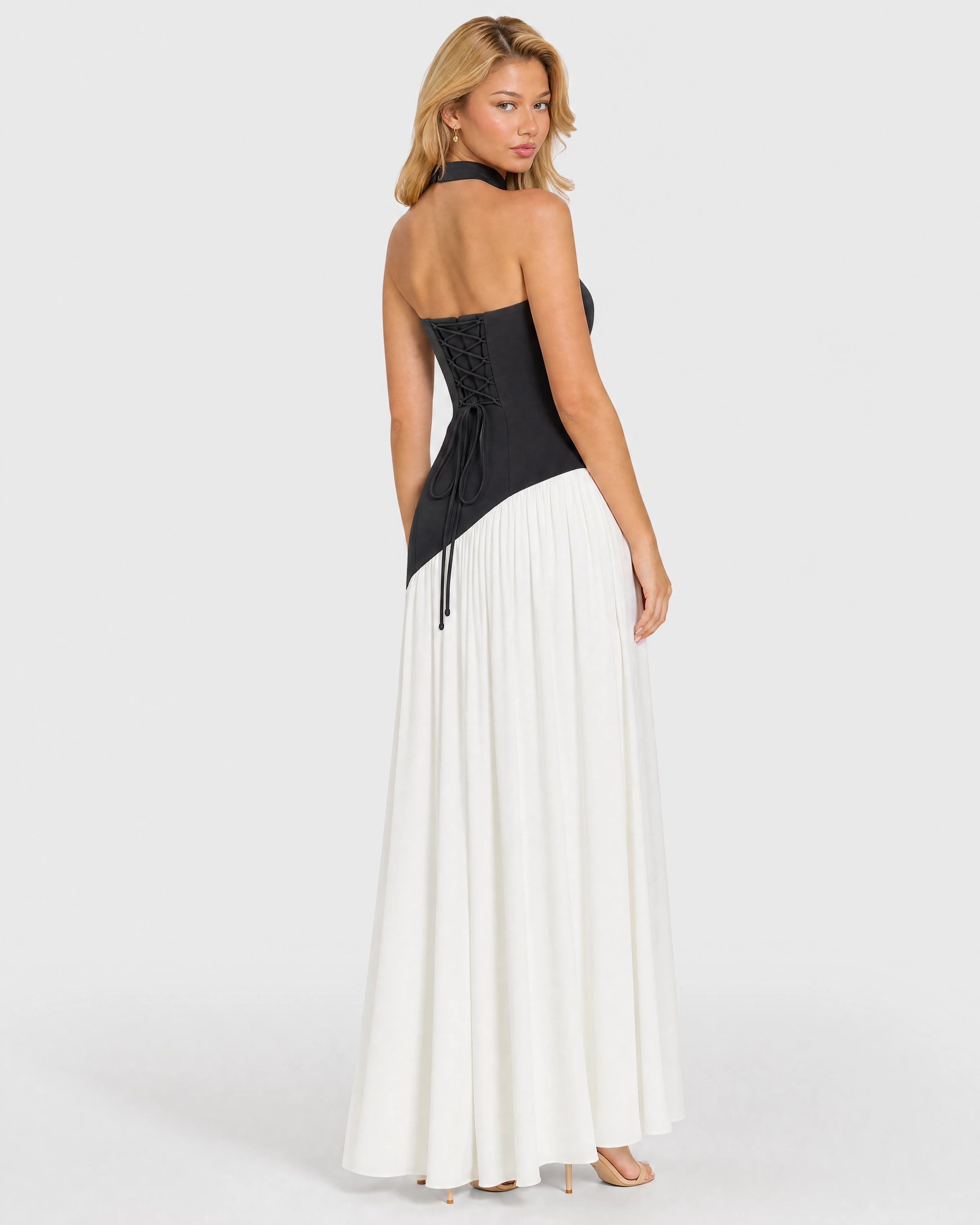Bianca black and white maxi dress - back three-quarter