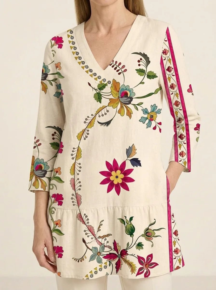 Clara | Long Blouse with V-Neck - Tillybelle