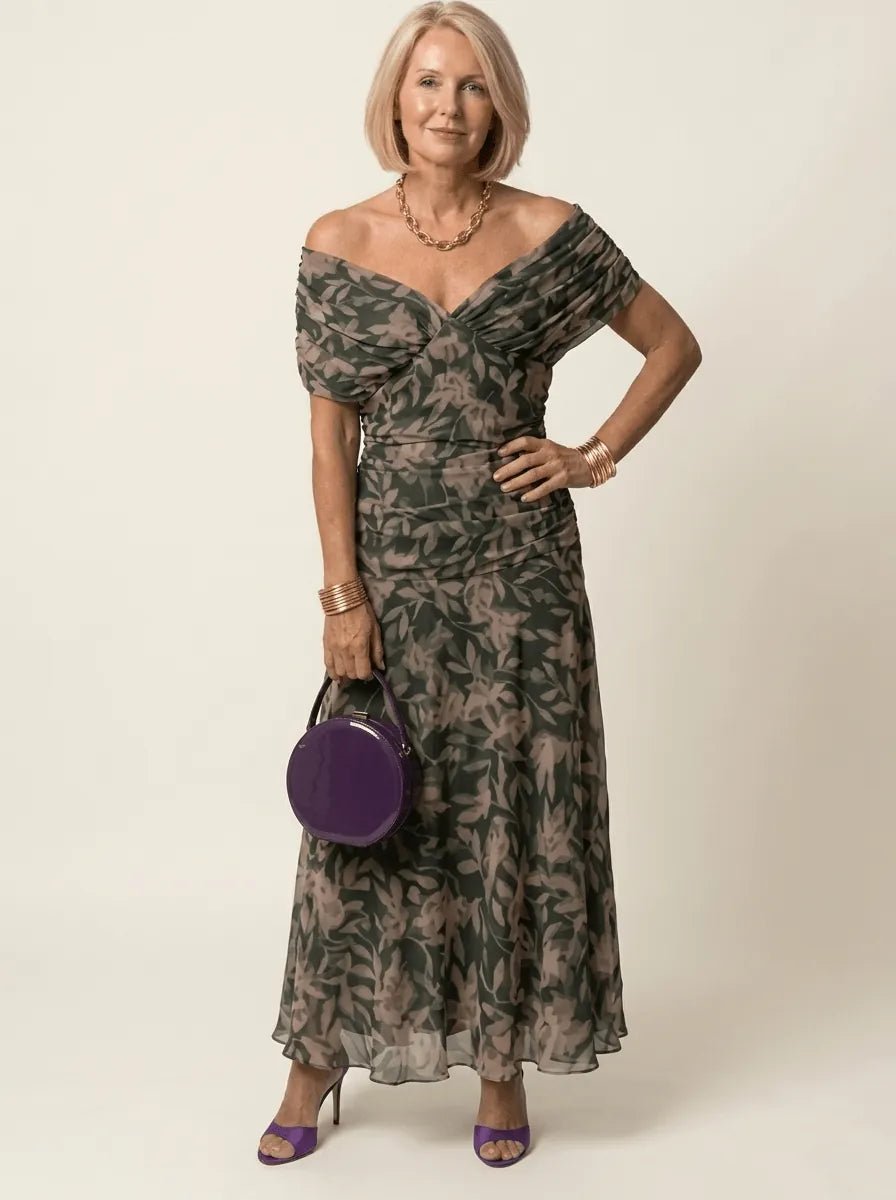 Clara | Off-Shoulder Gathered Midi Dress - Tillybelle