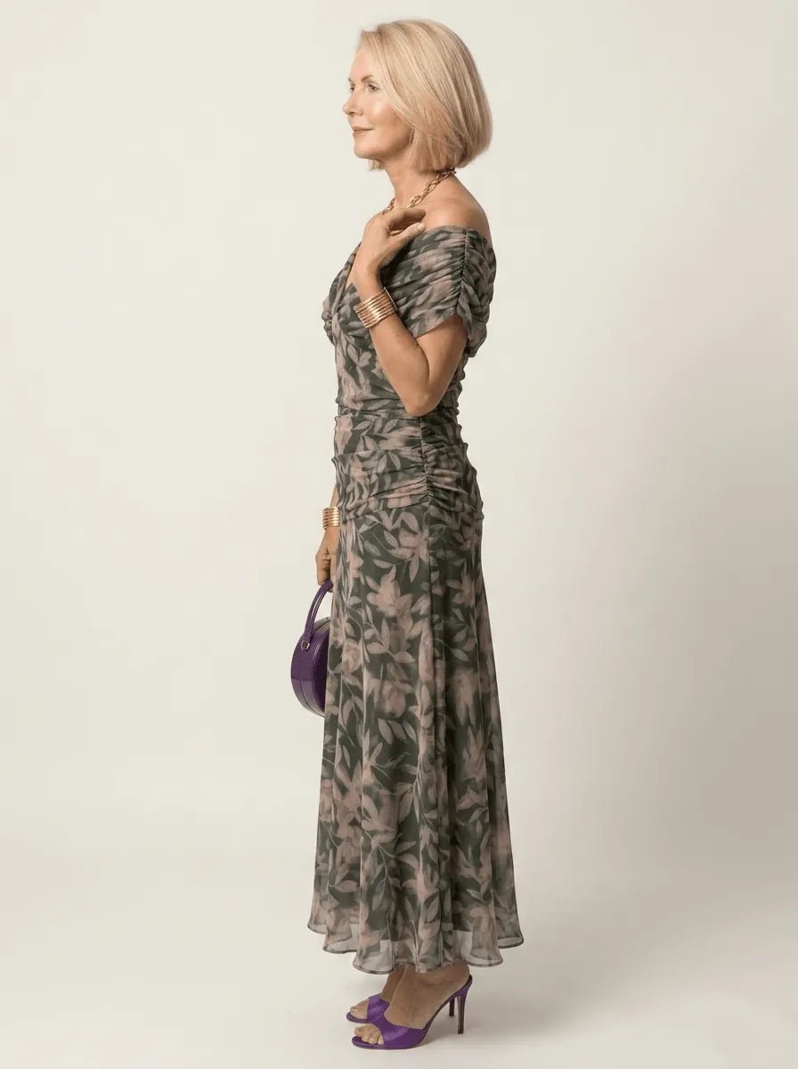 Clara | Off-Shoulder Gathered Midi Dress - Tillybelle