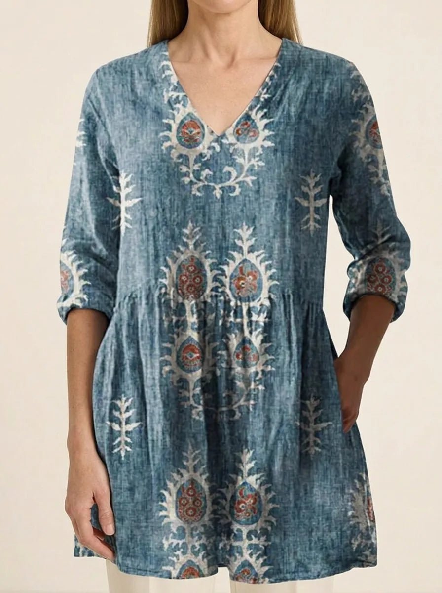 Elise | Long Blouse with V-Neck - Tillybelle