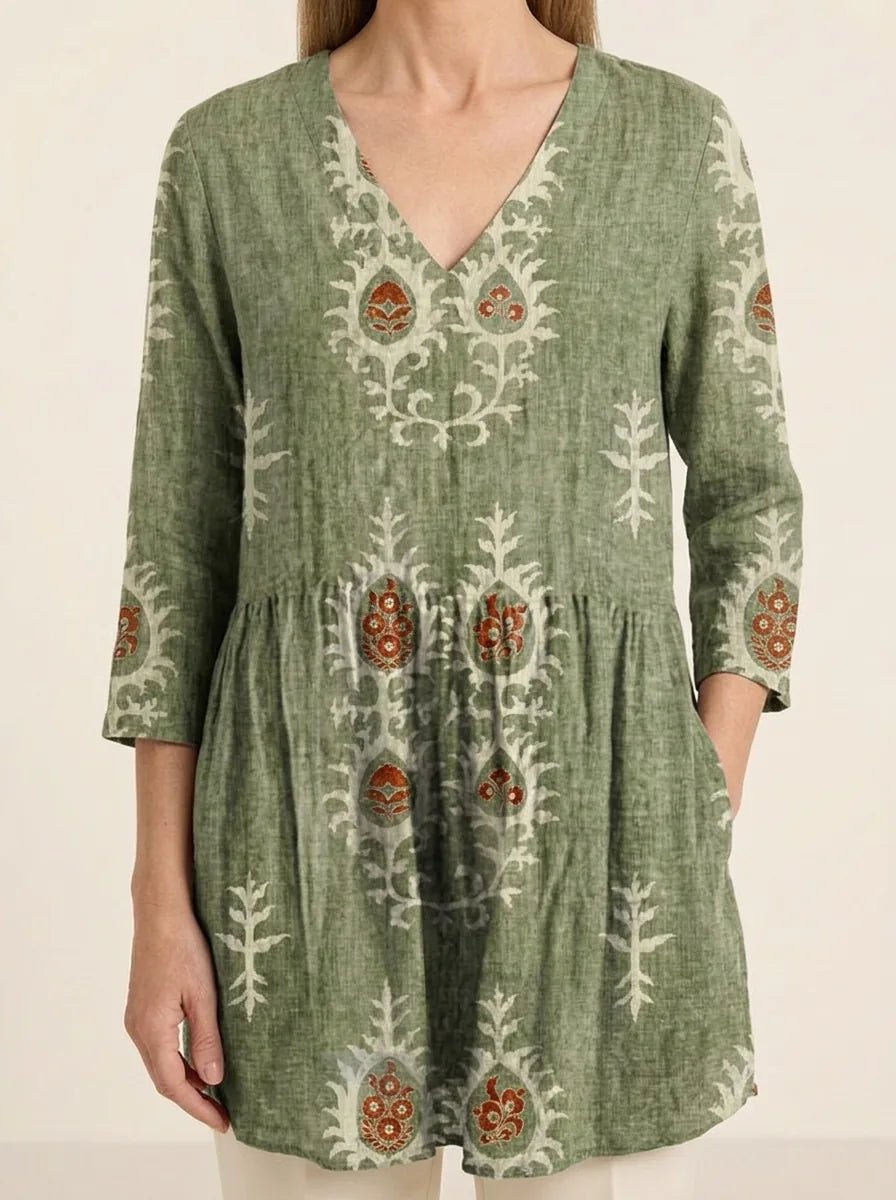 Elise | Long Blouse with V-Neck - Tillybelle