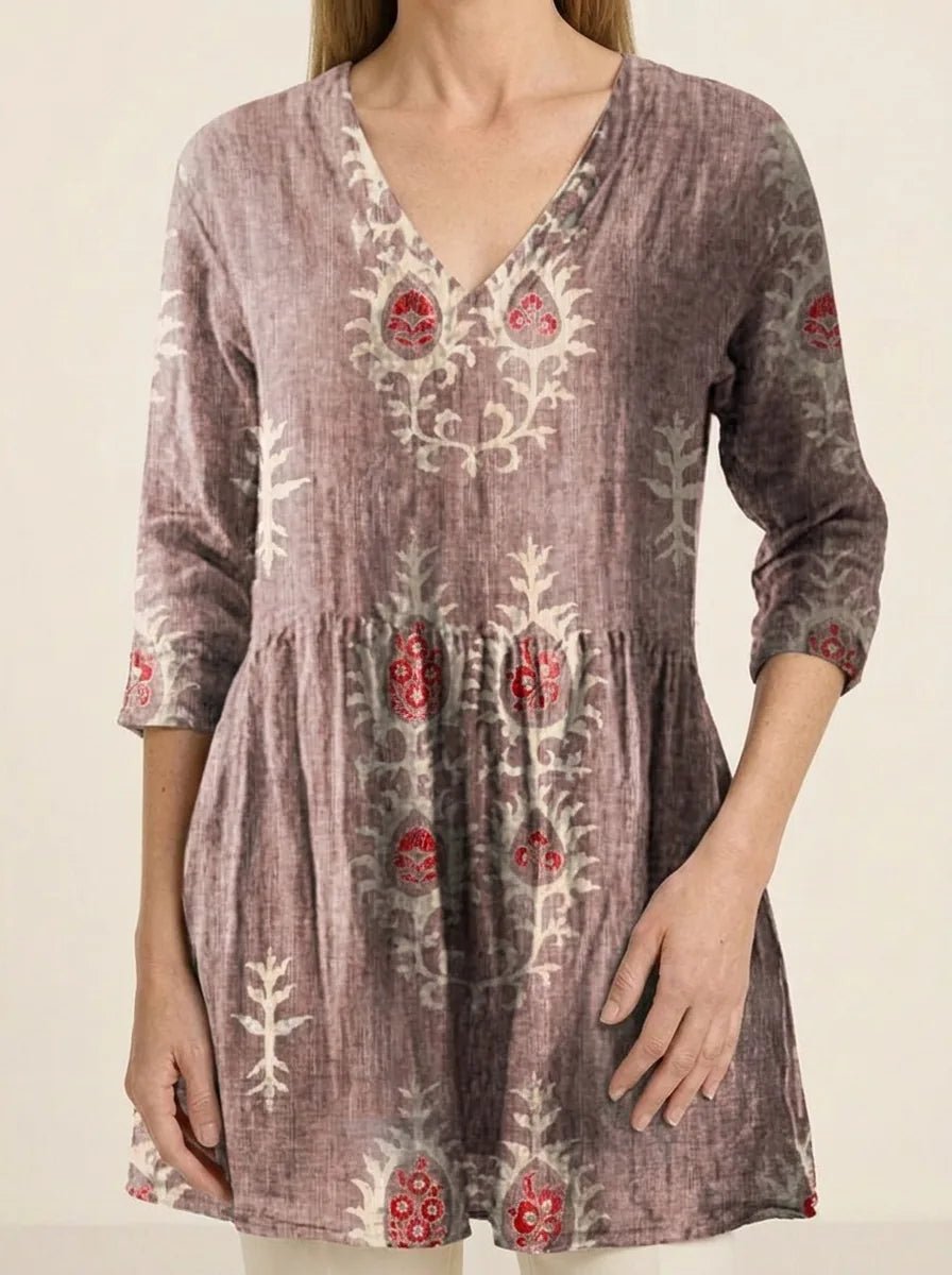 Elise | Long Blouse with V-Neck - Tillybelle