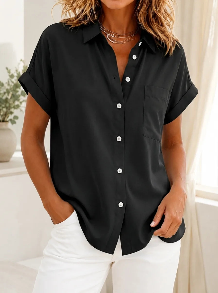 Gustie | Relaxed Short Sleeve Shirt - Black - Tillybelle