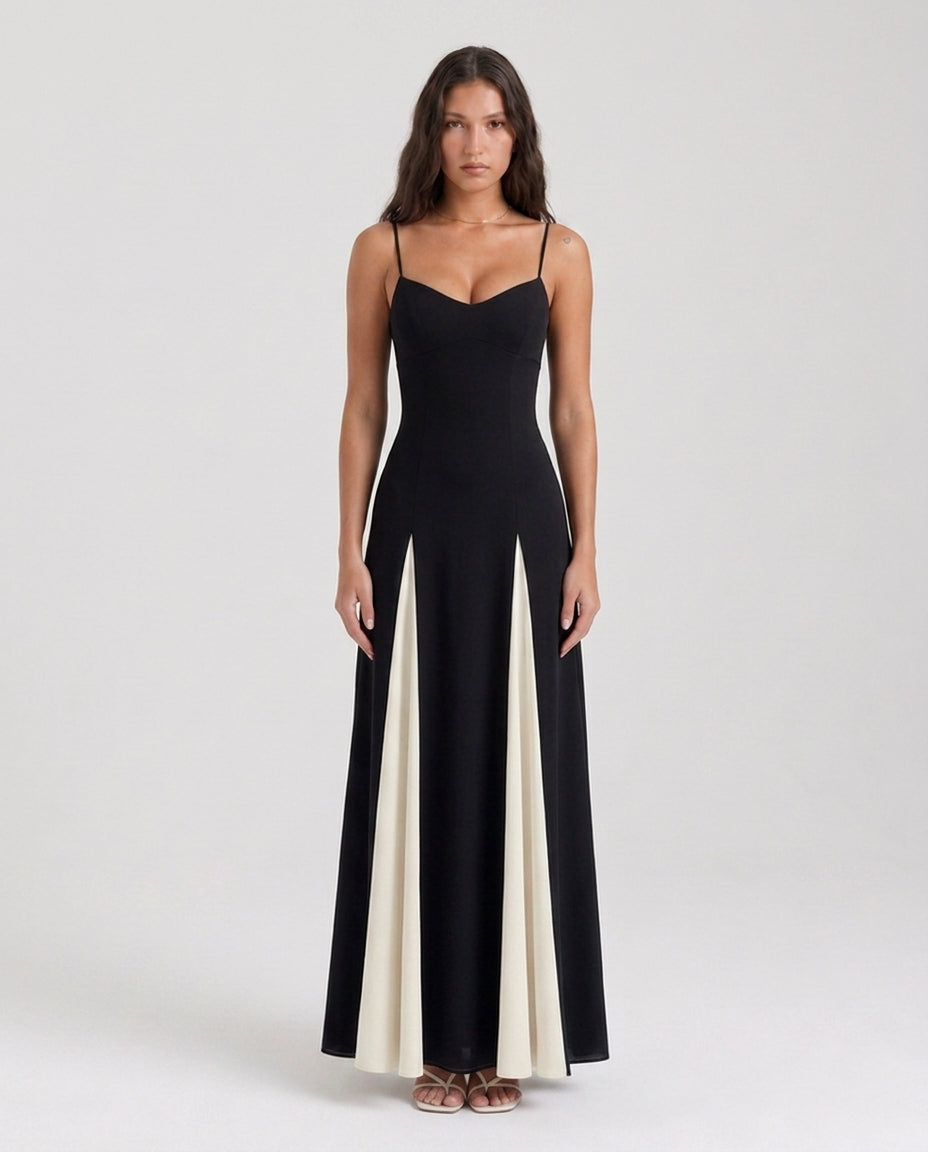 Porto Fino paneled A-line maxi dress front