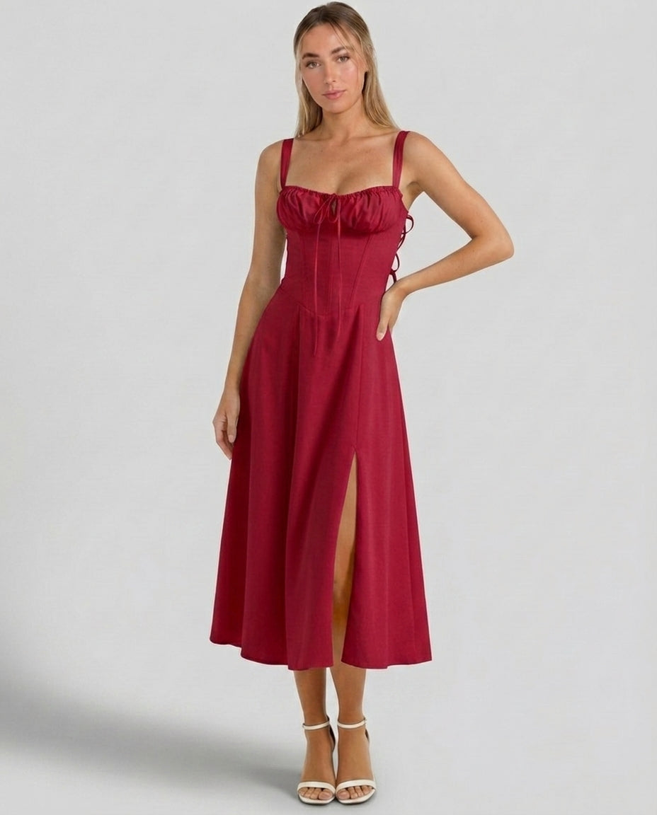 Soleil | Lace-Up Corset Midi Dress