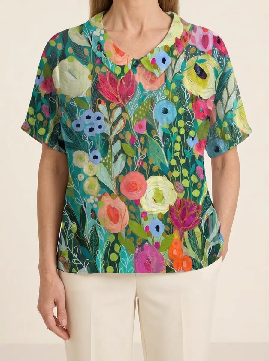 Ivy | Floral Art-Print Blouse - Tillybelle