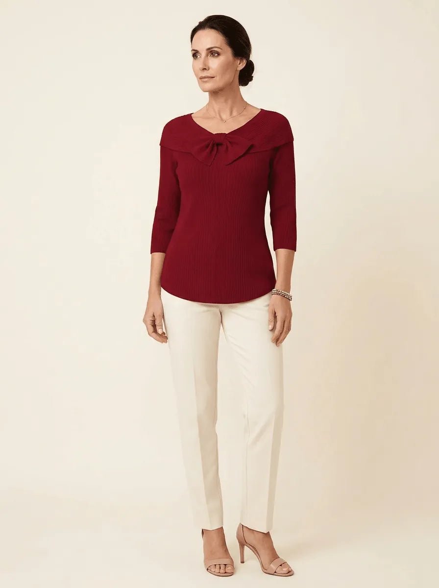 Neeko | Bow-Neckline Ribbed Sweater - Tillybelle