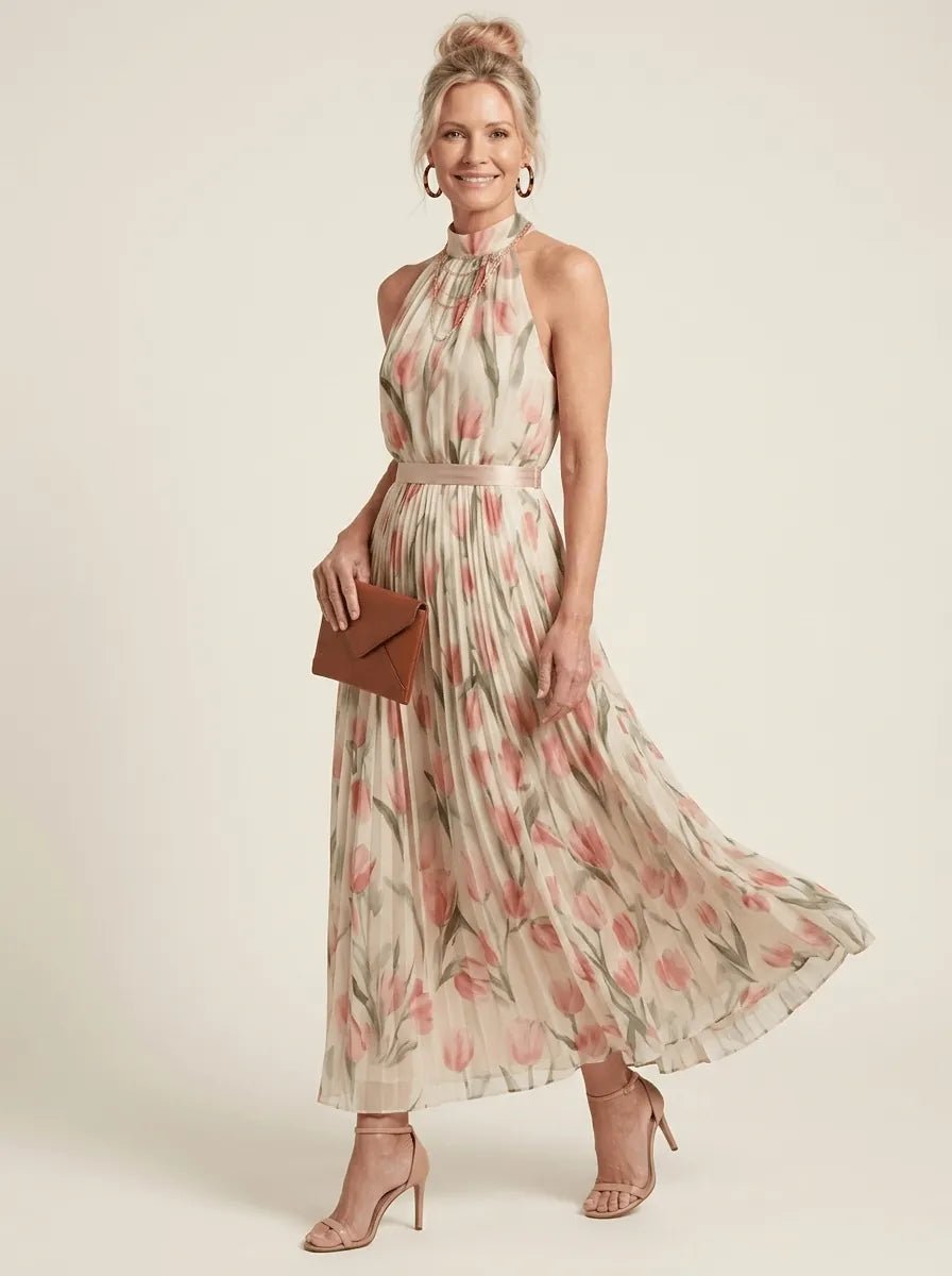 Neve | Halter Neck Floral Midi Dress - Tillybelle