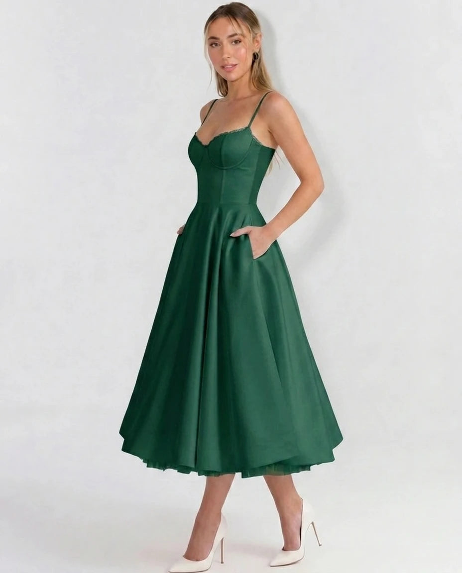 Selene Sweetheart Tulle Midi Dress - Forest Green - Tillybelle