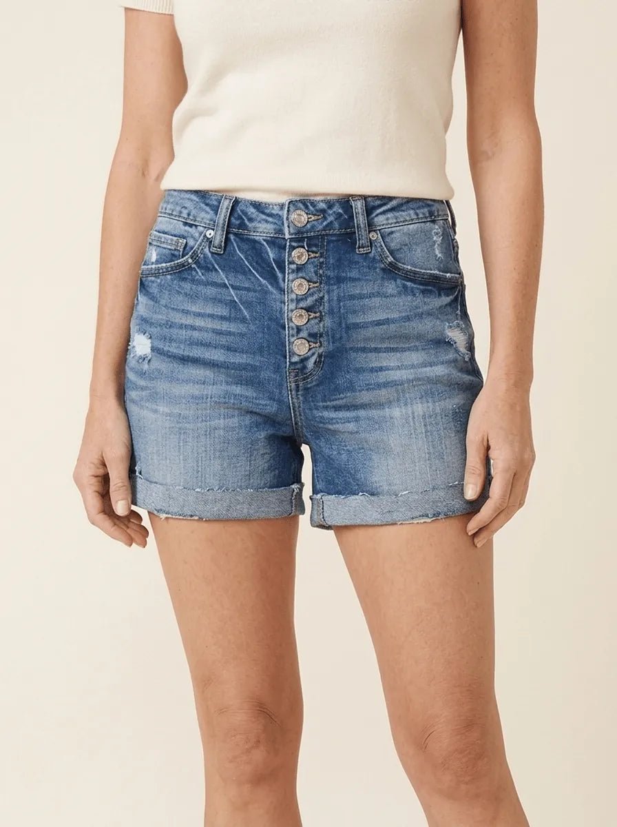Penelope | High-Waist Denim Shorts - Tillybelle