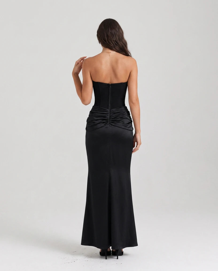 Rosalind Corset Bodice Maxi Dress - Black - Tillybelle
