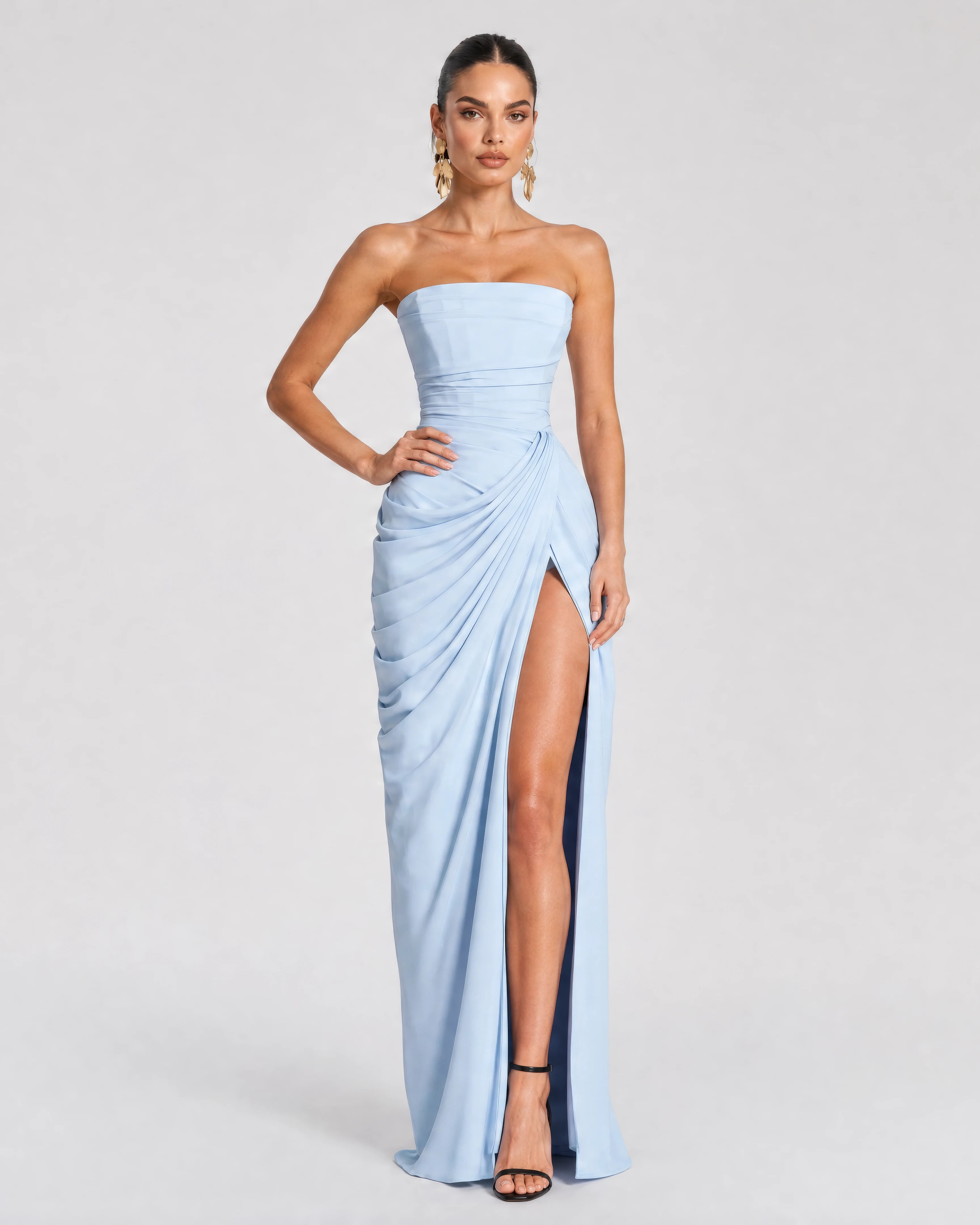 Seraphine baby blue pleated corset maxi dress