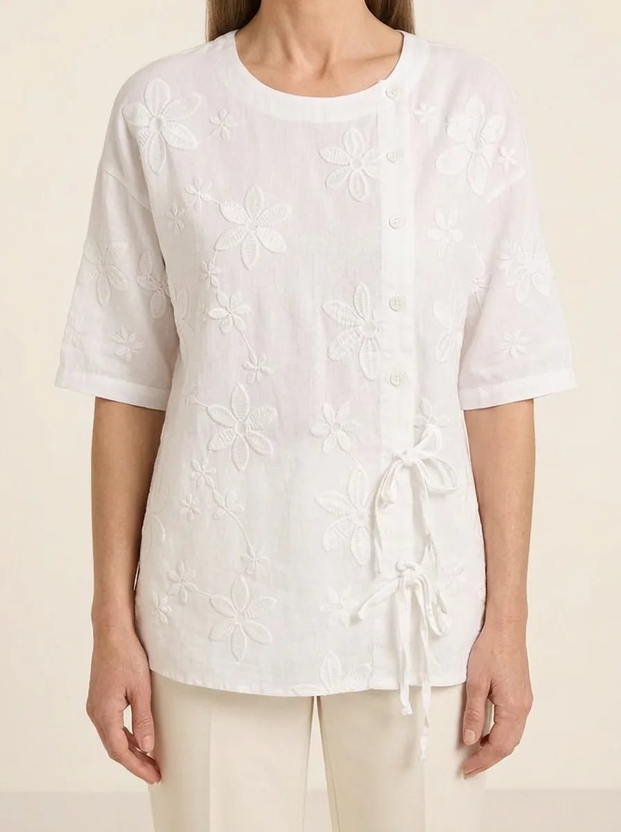 Shira | Embroidered Cotton-Linen Blouse - Tillybelle