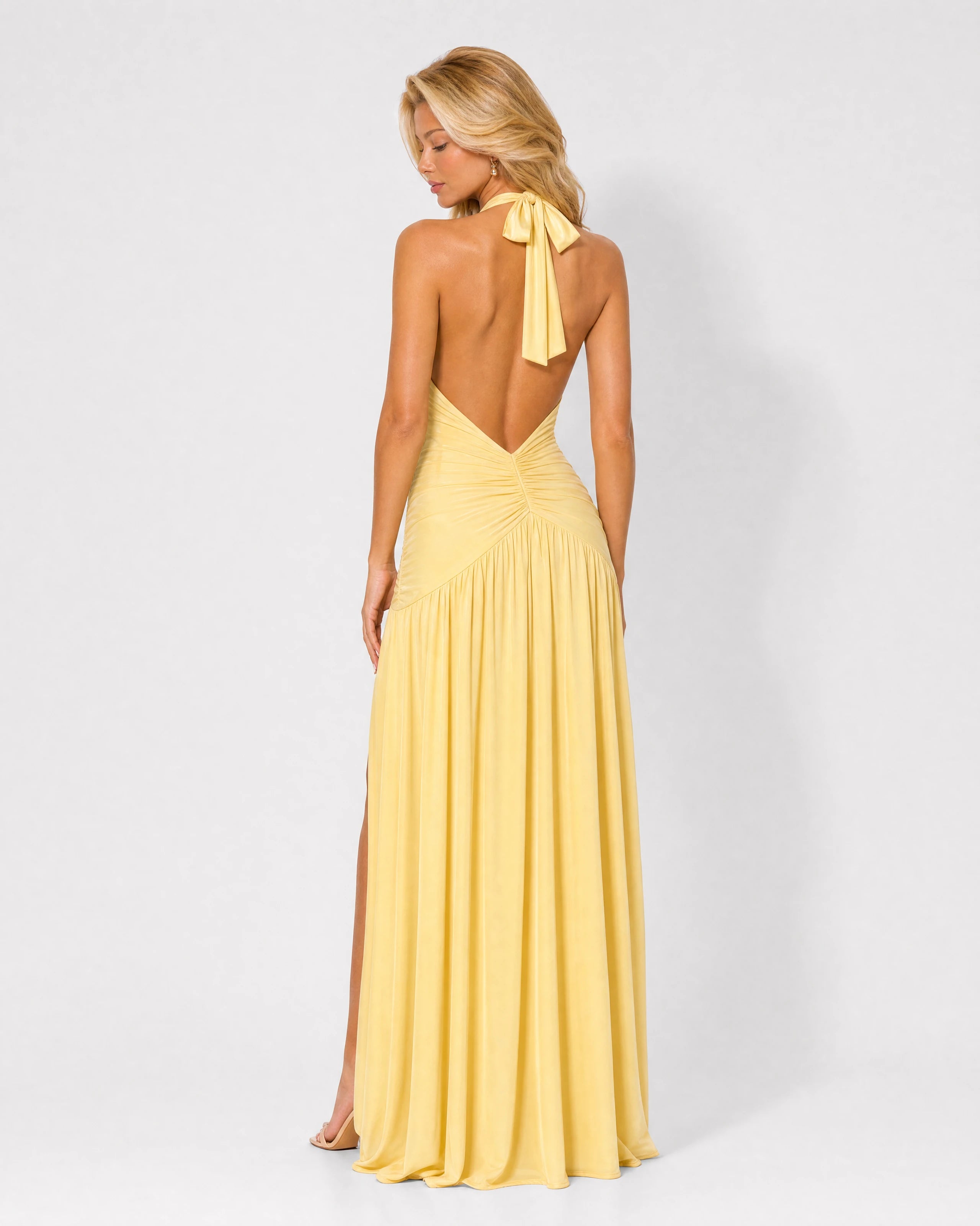 Solene butter yellow maxi dress - open back