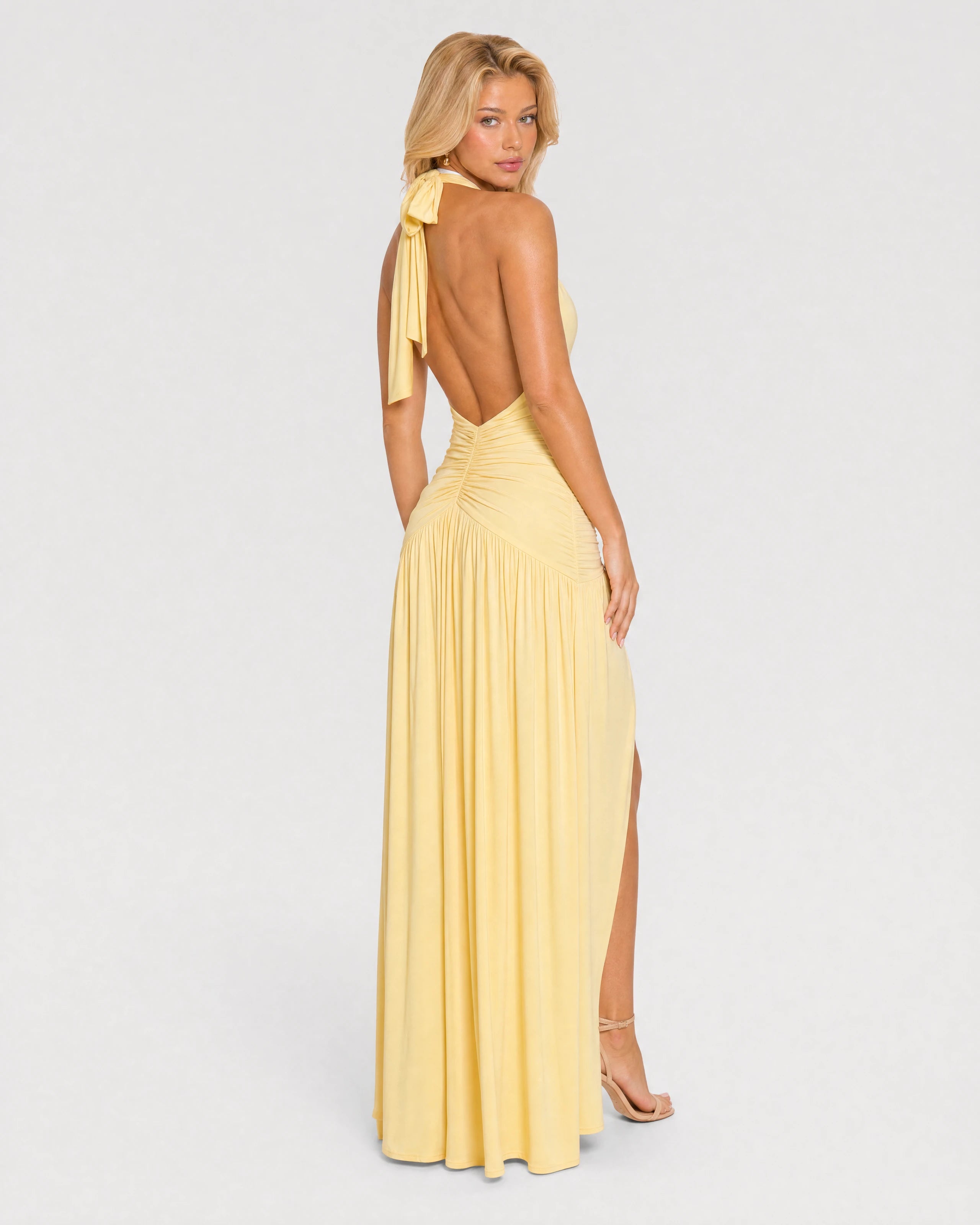 Solene butter yellow maxi dress - back three-quarter