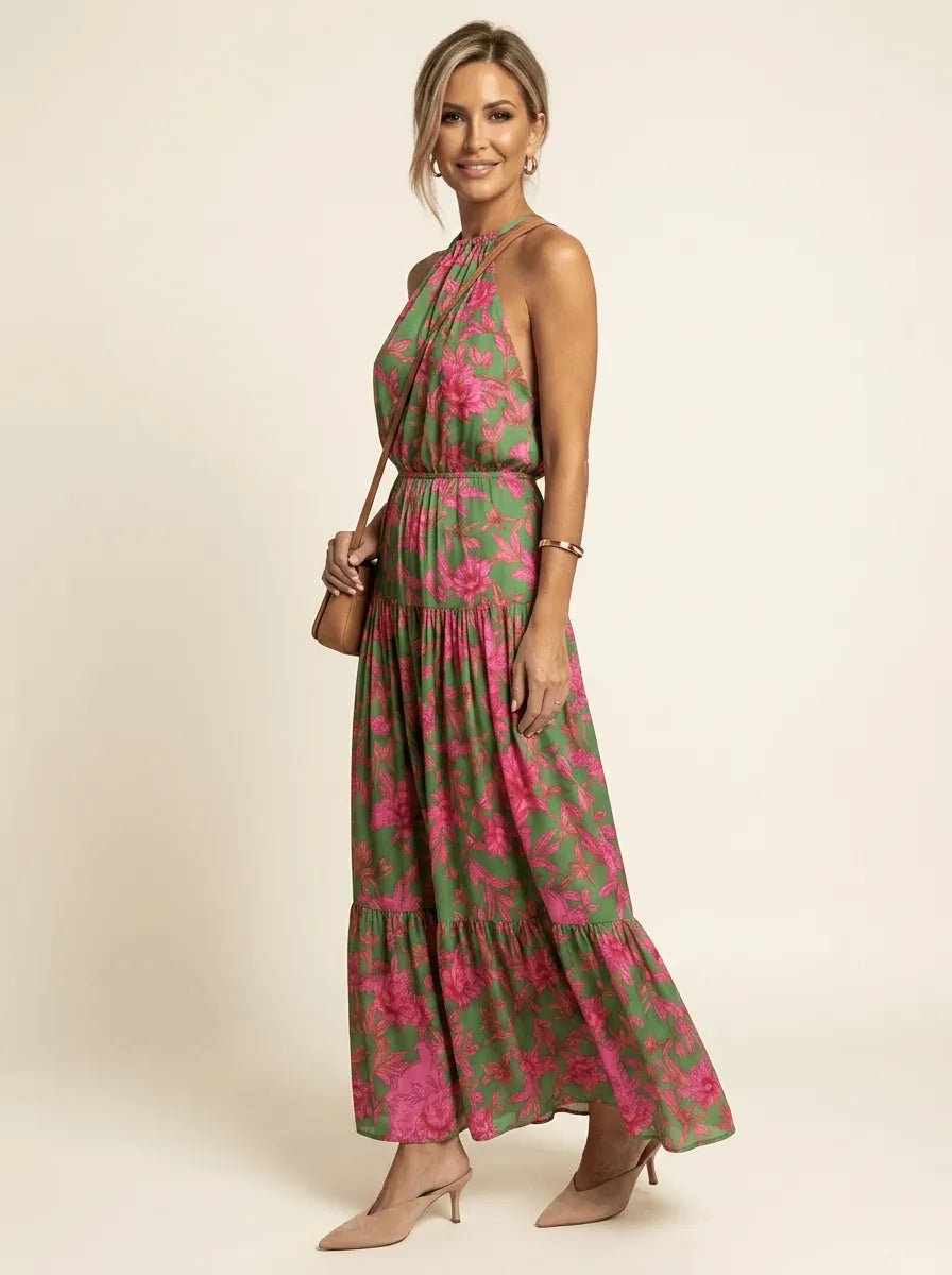 Thea | Draped Halter Midi Dress - Tillybelle